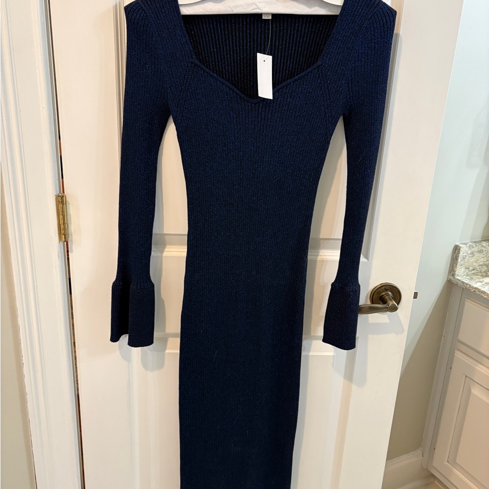 NWT LOFT Deep Blue Metallic Long Sleeve Dress